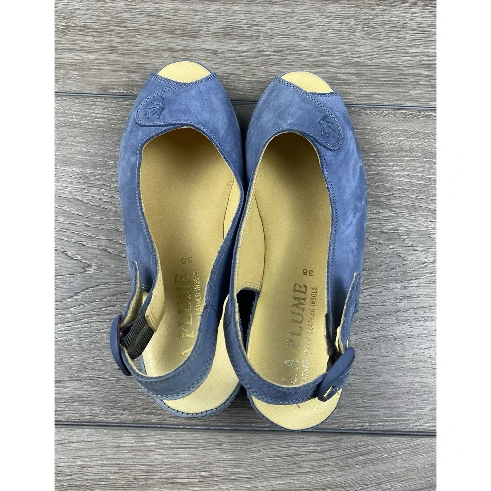 La Plume Womens Leather‎ Peep Toe Slingback Wedge Sandals Blue Size 38 US 7